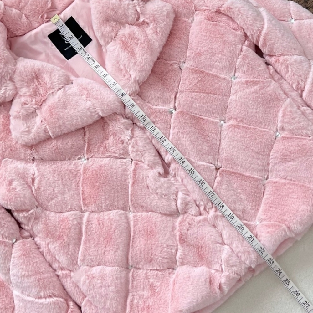NYCO Pink Faux Fur Coat Quilted Embellished Jacket Barbie Bling Medium - Picture 2 of 14